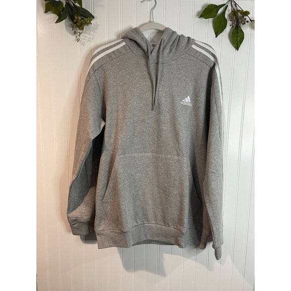Adidas Gray Hoodie With White Stripes Size L Recycled Cotton & Polyester Blend - Picture 5 of 16